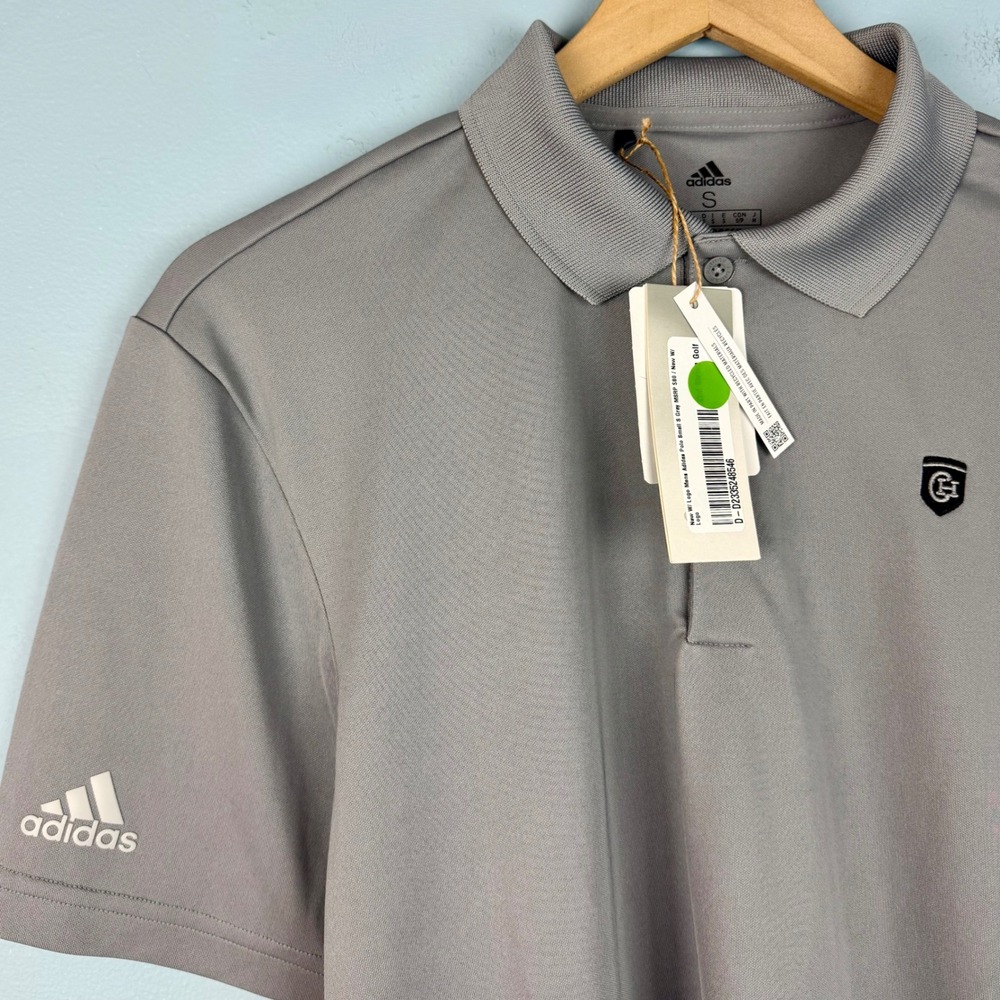 NEW Adidas Men's Small Gray Short Sleeve Golf Polo‎ Shirt Club Logo Primegreen